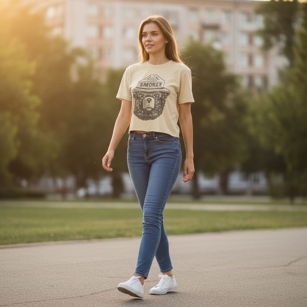 Smokey The Bear Tan Yellow Graphic Tee